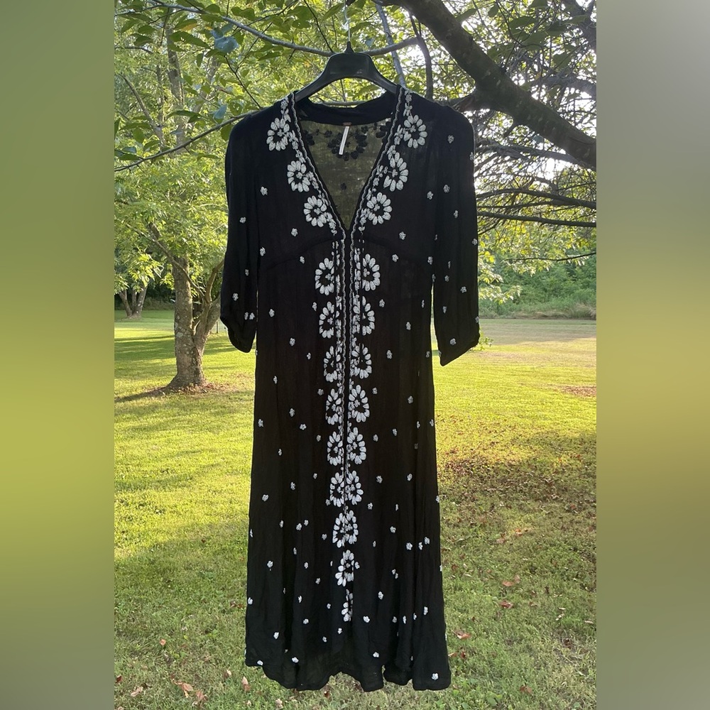 Free People Wild Fable Black Embroidered Midi Dress - Picture 1 of 5